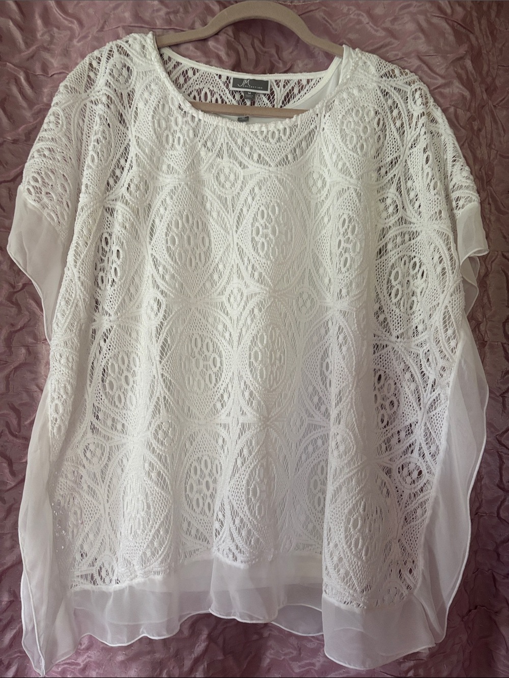 JM Collection White Lace Overlay Tunic Top
